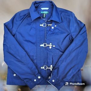 Lauren Ralph Lauren Fish Hook Full Zip Windbreaker Jacket Blue Petite Medium